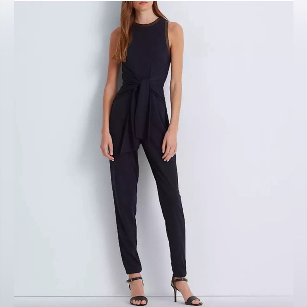 LRL Navy Blue Jersey Sleeveless Jumpsuit Classic Old Money Timeless Preppy